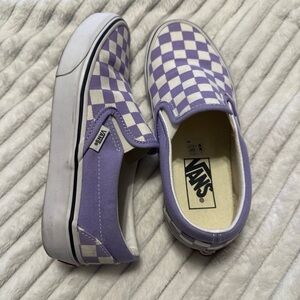 Vans Lavender and White Checkered Slip-On Flats